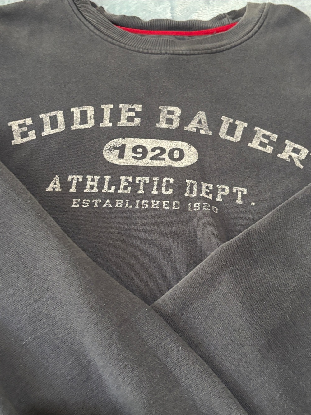Eddie Bauer Navy Crewneck Sweatshirt with Athletic Dept. Graphic - Picture 6 of 7